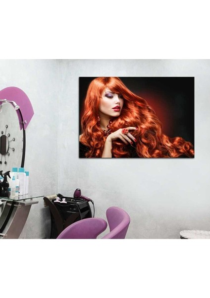Kızıl Saçlı Ve Makyajlı Kadın Kuaförü, Güzellik Salonu Kanvas Tablo
