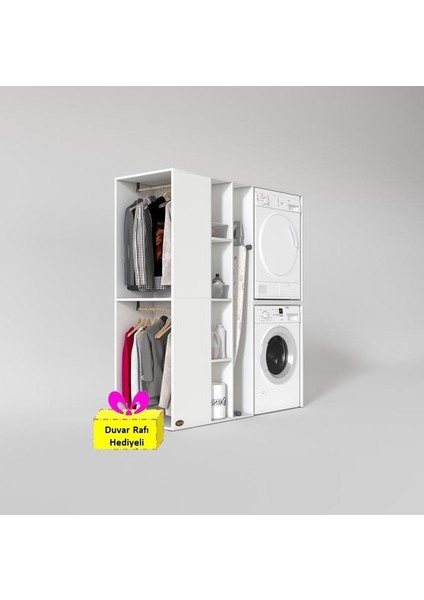 Kenzlife çamaşır-kurutma makinesi dolabı ve giysi dolabı kazvini sol byz 180*160*60 + tekli duvar rafı hediye