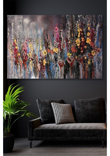 Yağlı Boya Görünümlü Fırça Ve Çiçek Kanvas Tablo