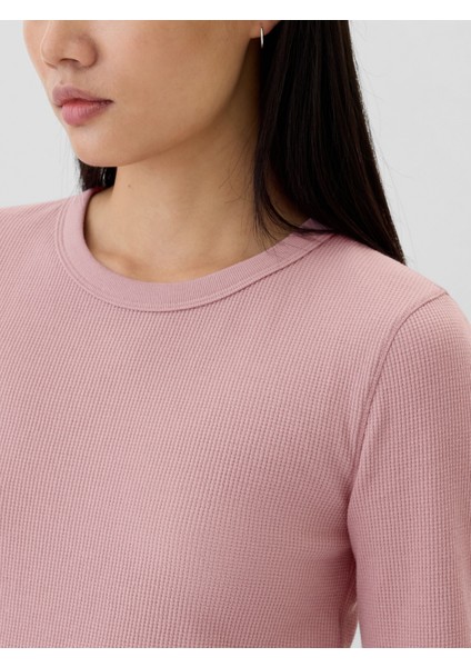 Kadın Pembe Waffle Örgü T-Shirt modelleri