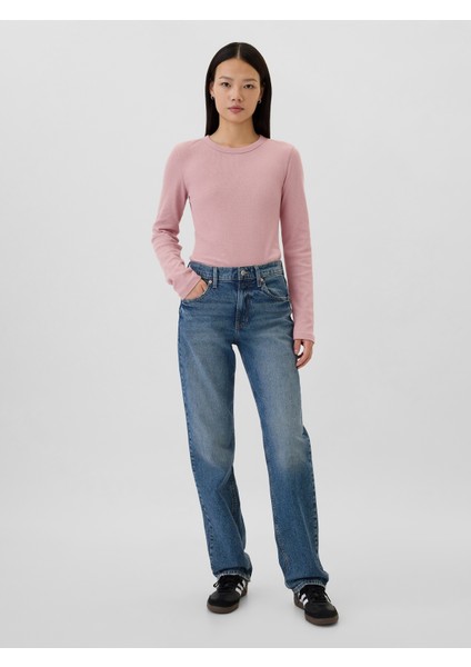 Kadın Pembe Waffle Örgü T-Shirt fırsatları