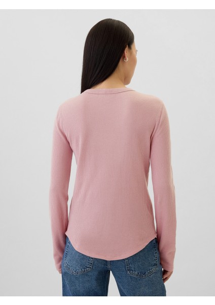 Kadın Pembe Waffle Örgü T-Shirt indirimleri