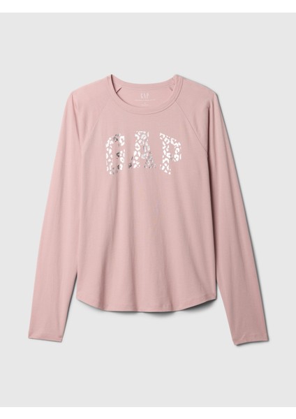 Kadın Açık Pembe Organik Pamuk Raglan Gap Logo T-Shirt