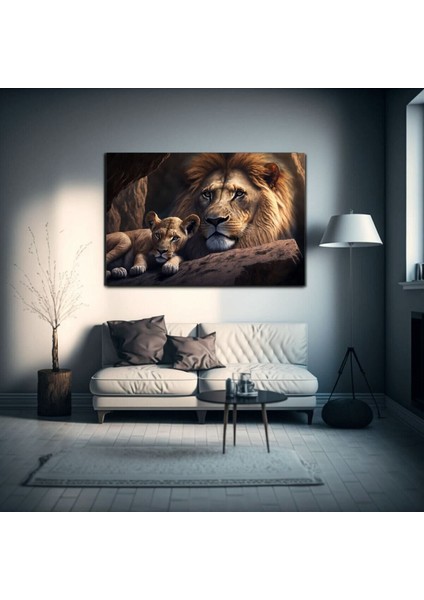Aslan Ve Aslan Yavrusu Kanvas Tablo