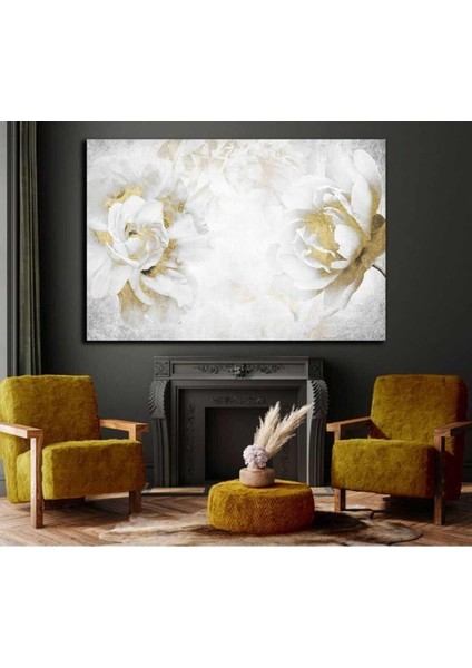 Yağlı Boya Görünümlü Çiçek Modelli Dekoratif Şık Kanvas Tablo