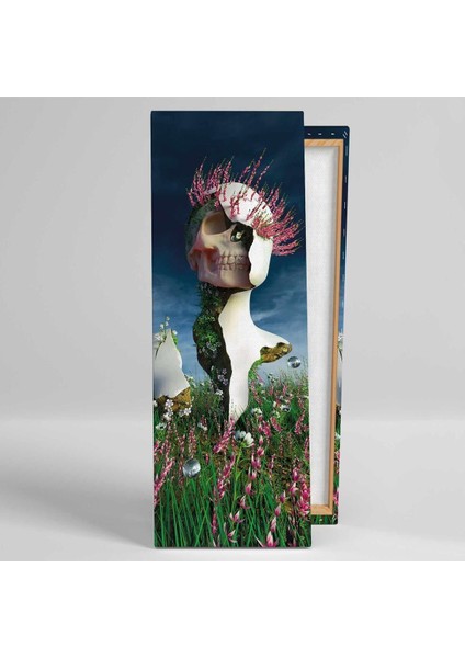 Çimler Ve Pembe Çiçekler Içindeki Heykel Panoramik Dikey Kanvas Tablo fiyatları