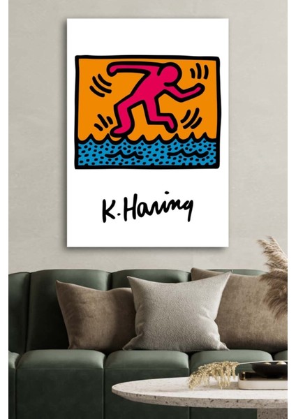 Kanvas Tablo Baskılı Keith Haring Dekoratif Renkli Desenler Ev Ofis Otel Makam Dekor Tablo