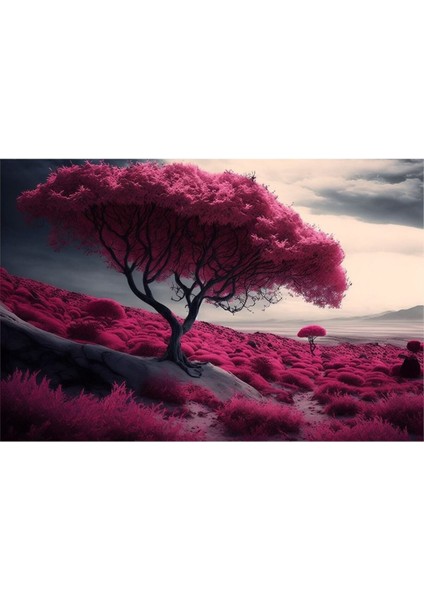 Pembe Erguvan Ağacı Manzaralı Kanvas Tablo