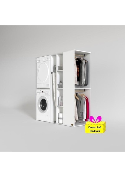 Kenzlife çamaşır-kurutma makinesi dolabı ve giysi dolabı kazvini sağ byz 180*160*60 + tekli duvar rafı hediye