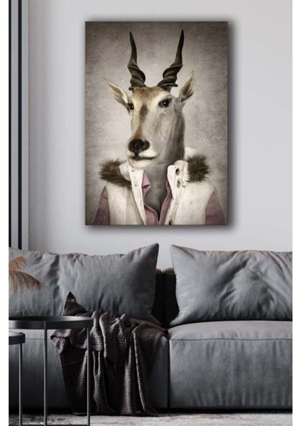 Keçi Kafa Insan Vücudu Kanvas Tablo Dekoratif Ev Ofis Dekor