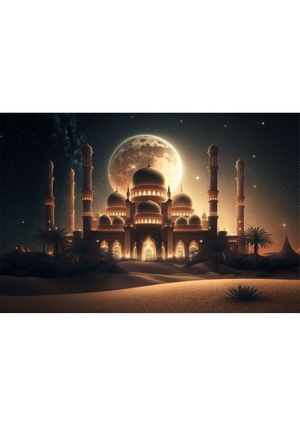 Gece Manzaralı Cami Kanvas Tablo