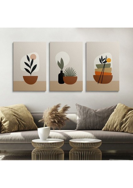 Kanvas Duvar Tablosu Boho Çiçekler 3'Lü Canvas Tablo Seti