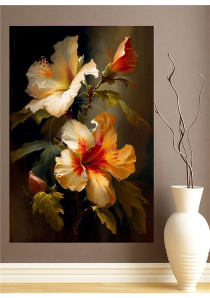 Modern Soyut Çiçek Yağlı Boya Görünümlü Efekti Dkoratif Duvar Kanvas Tablo Tablosu