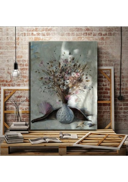 Harikabirev Resimli Tablo Yağlı Boya Görünümlü Şık Saksı Çiçek Modelli Kanvas Tablo Model U6