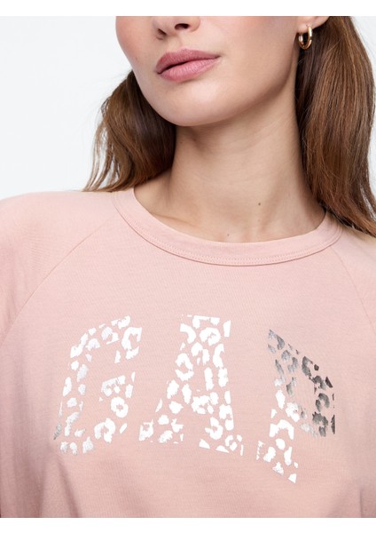 Kadın Açık Pembe Organik Pamuk Raglan Gap Logo T-Shirt modelleri