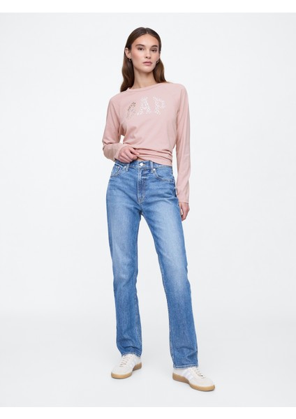 Kadın Açık Pembe Organik Pamuk Raglan Gap Logo T-Shirt fırsatları
