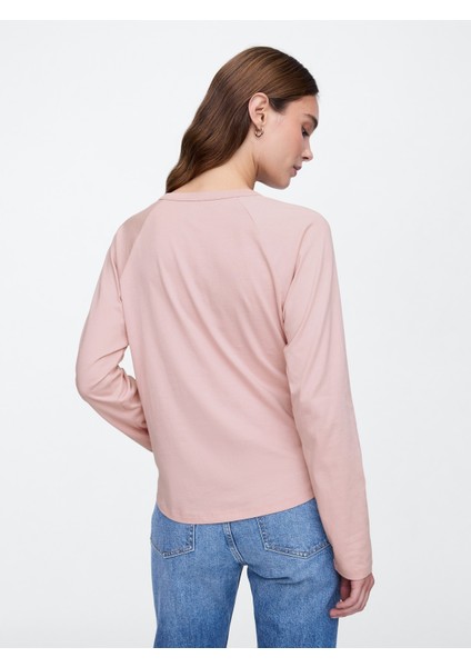 Kadın Açık Pembe Organik Pamuk Raglan Gap Logo T-Shirt indirimleri