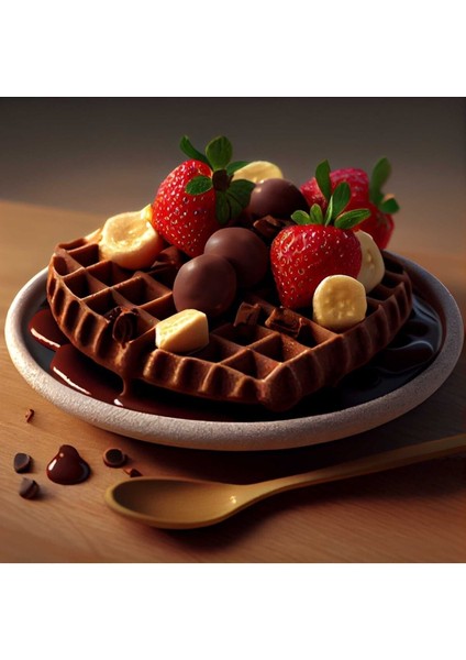 Çilek Muz Ve Çikolatalı Waffle Görünümlü Pastahane Kafe Kafeterya Ve Mutfağa Asmalık Kanvas Tablo