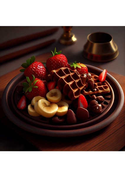 Çilek Muz Ve Çikolatalı Waffle Görünümlü Pastahane Kafe Kafeterya Ve Mutfağa Asmalık Kanvas Tablo