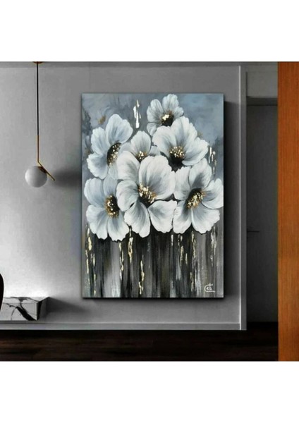 Harikabirev Resimli Tablo Yağlı Boya Görünümlü Şık Çiçek Modelli Kanvas Tablo Model E6
