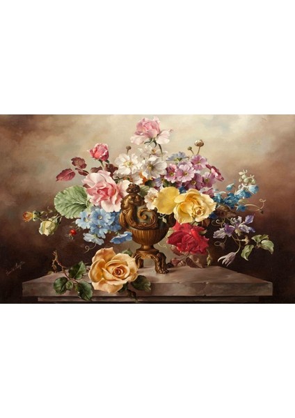 Harikabirev Yağlı Boya Efektli Saksıda Çiçek Demeti Tablosu|Kanvas Tablo fiyatları