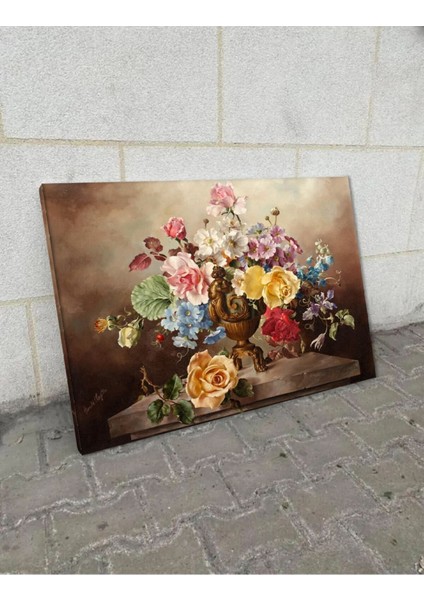 Harikabirev Yağlı Boya Efektli Saksıda Çiçek Demeti Tablosu|Kanvas Tablo modelleri