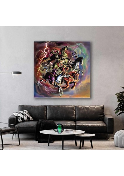 Mahşerin Dört Atlısı Ilüstrasyonu Fantastil Kare Kanvas Tablo