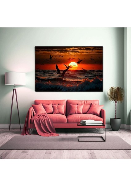 Gün Batımı Martılar Ve Denız Manzaralı Kanvas Tablo fiyatları