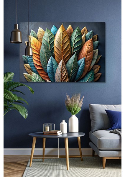 3d Renkli Yapraklar Modern Kanvas Tablo - Duvar Tablosu - Canvas Tablo - Duvar Dekorasyonu