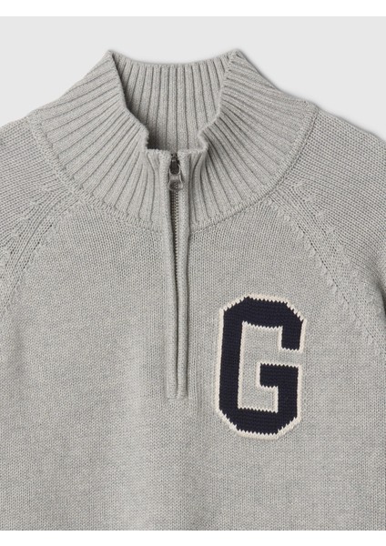 Kadın Gri Gap Logo Yarım Fermuarlı Pullover Kazak