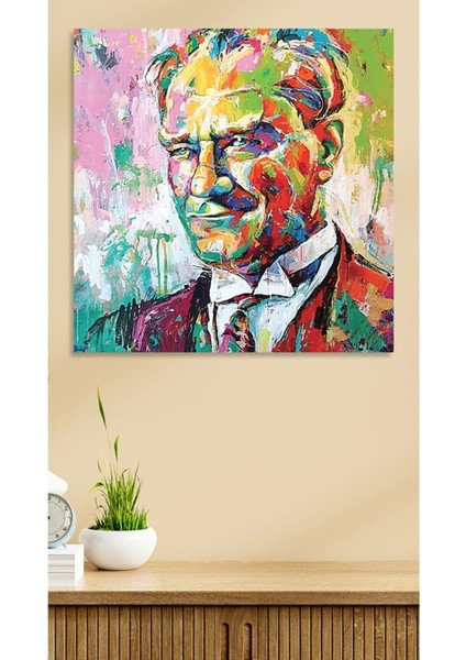Yağlı Boya Efektli Mustafa Kemal Atatürk Portresi Karizma Soyut Kanvas Tablo