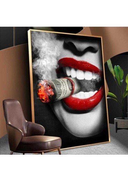 Dekoratif Red Lips Kanvas Tablo