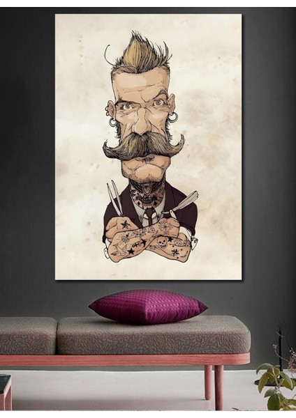 Karikatür Tasarım Erkek Kuaför Berber Model Özgün Tasarım Kanvas Tablo