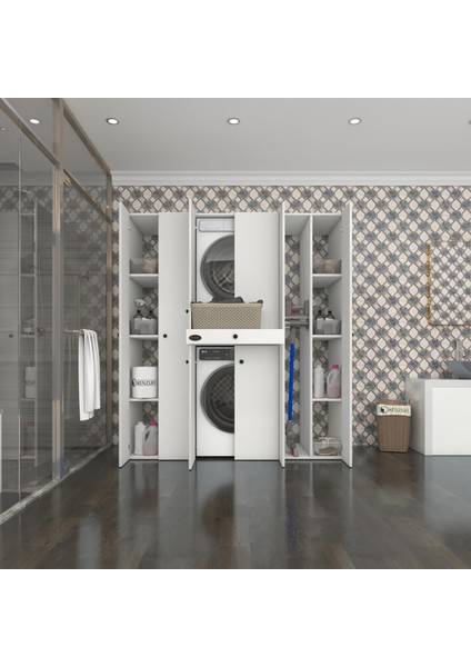 Kenzlife çamaşır-kurutma makinesi dolabı nazzam byz 187*170*60 çekmeceli raflı banyo