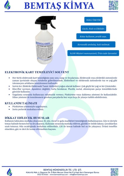 Elektronik Kart Temizleme Solventi- Elektrikli Aksam Hızlı Uçucu Temizleme Solventi- Güçlü Form- Kuvvetli Yapı