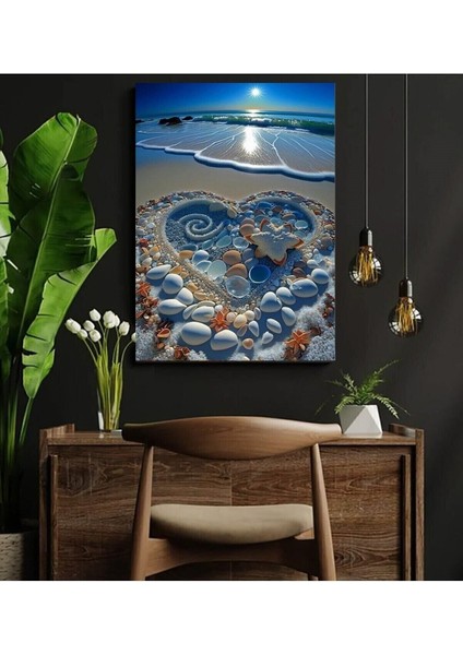 Deniz Kıyısı Ve Harika Çakıl Taşları Manzarası Kanvas Tablo