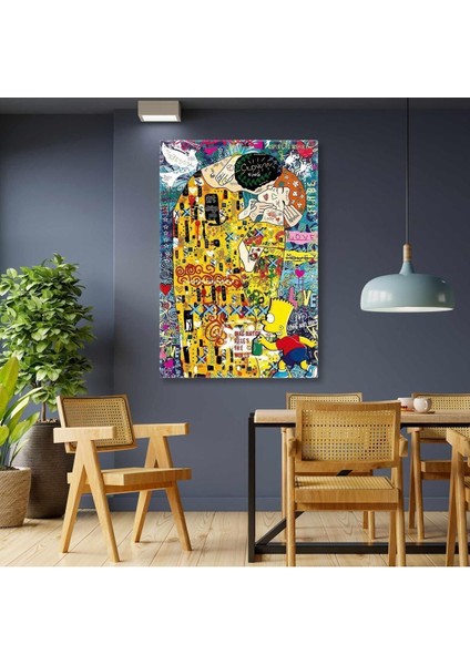 Gustav Klimt Öpücük Tablosu Grafitti Dikey Kanvas Tablo