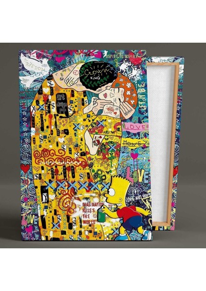 Gustav Klimt Öpücük Tablosu Grafitti Dikey Kanvas Tablo
