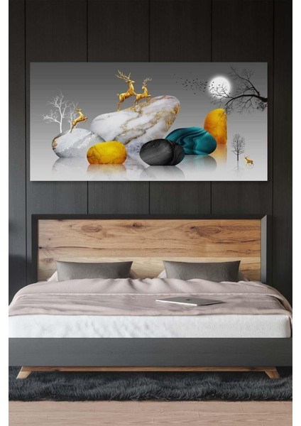 Geyik Ailesi-Kanvas Tablo Salon Oturma Yatak Odası Ofis Antre Cafe Için Duvar Dekoru