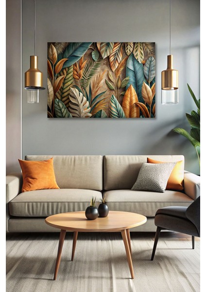 Modern Tropikal Yapraklar Tablo - Kanvas Tablo - Duvar Tablosu - Canvas Tablo - Duvar Dekoru