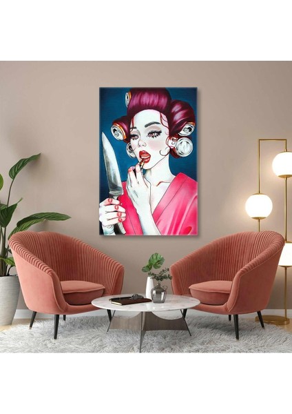 Saçı Kola Şişeleriyle Sarılı Kızıl Saçlı Model Dikey Kanvas Tablo