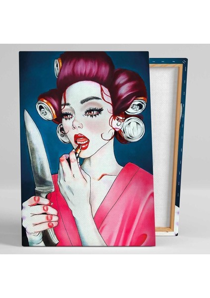 Saçı Kola Şişeleriyle Sarılı Kızıl Saçlı Model Dikey Kanvas Tablo fiyatları