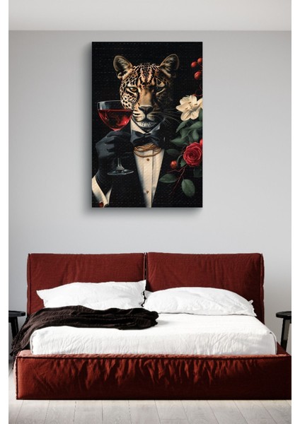 Takım Elbiseli Leopar Yağlı Kanvas Tablo modelleri
