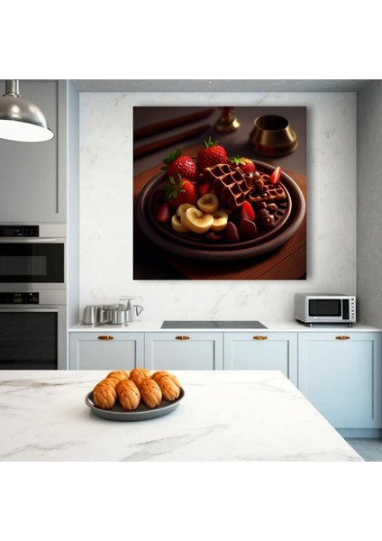 Çilek Muz Ve Çikolatalı Waffle Görünümlü Pastahane Kafe Kafeterya Ve Mutfağa Asmalık Kanvas Tablo