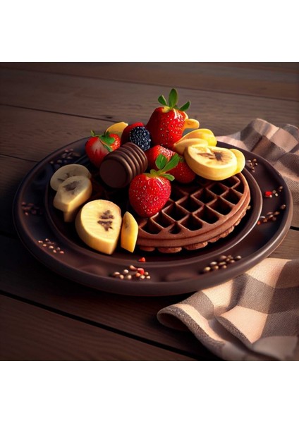 Çilek Muz Ve Çikolatalı Waffle Görünümlü Pastahane Kafe Kafeterya Ve Mutfağa Asmalık Kanvas Tablo