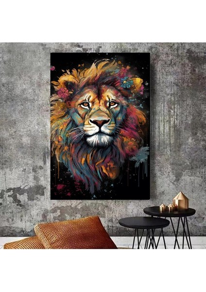 Renkli Aslan Lion Hd Kanvas Tablo Ev-Ofıs/002-E