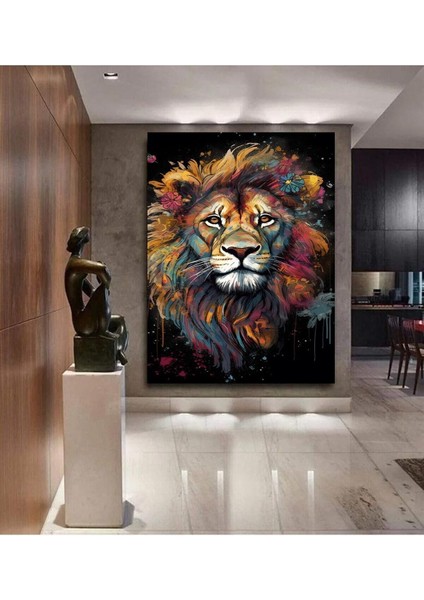 Renkli Aslan Lion Hd Kanvas Tablo Ev-Ofıs/002-E