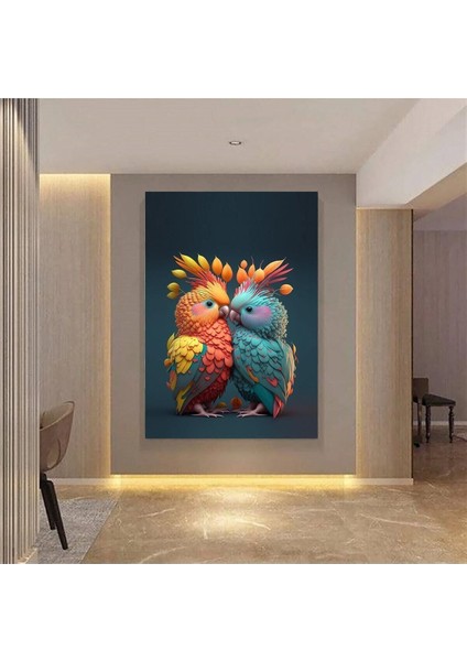 Renkli Sevimli Hd Kuş Papağanlar Kanvas Tablo