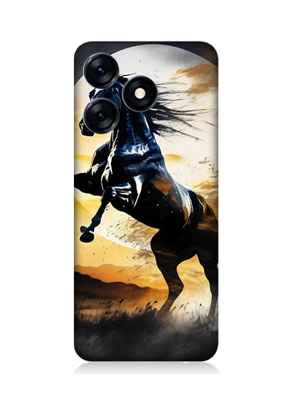 Tecno Spark 10 Uyumlu Şaha Kalkmış At Desenli Silikon Kılıf