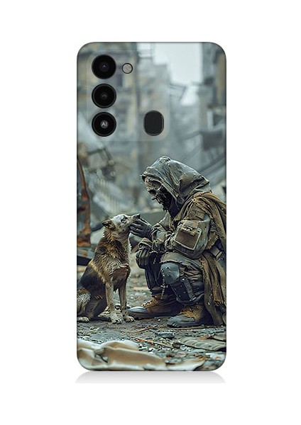 Tecno Spark 8c Uyumlu Köpek ve Adam Desenli Silikon Kılıf
